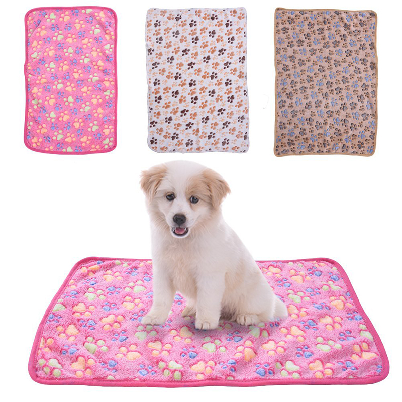 76*52cm Warm Pet Mat Paw Print Cat Dog Puppy Fleece Soft Blanket Bed Cushion Cover - Pink