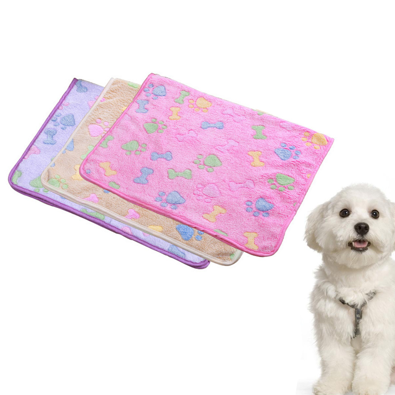 76*52cm Warm Pet Mat Bone Print Cat Dog Puppy Fleece Soft Blanket Bed Cushion Cover - Pink