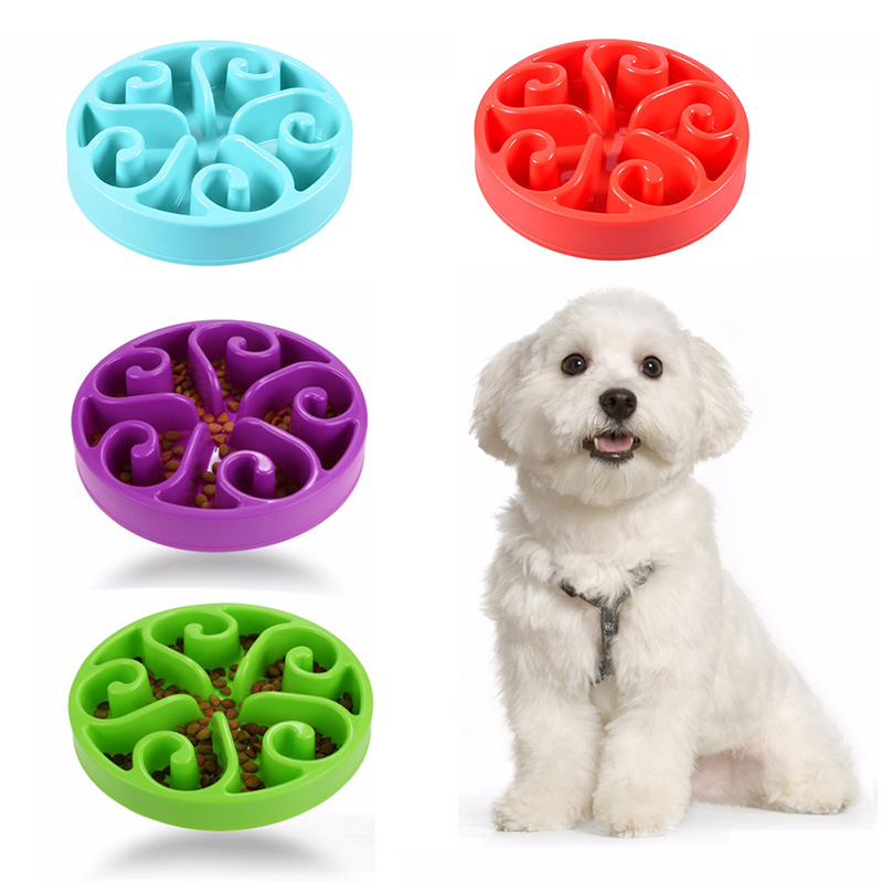 Pet Dog Interactive Maze Slow Food Bowl Healthy Anti Slip Gulp Bloat Dish Feeder - Red