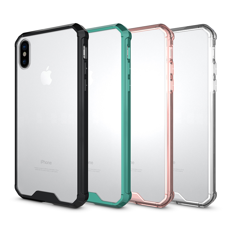 TPU Bumper Grip + Clear Hard Acrylic Phone Case Shell for iPhone X/XS - Pink