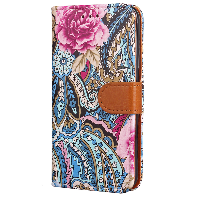 Painting Flower PU Leather Wallet Stand Case Flip Cover for Apple iPhone X/XS - Blue
