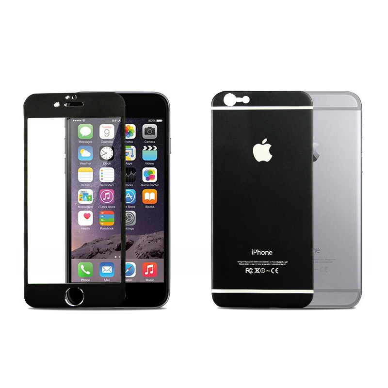 Titanium Alloy Front + Back Tempered Glass Protector Film for Apple iPhone 6 - Black
