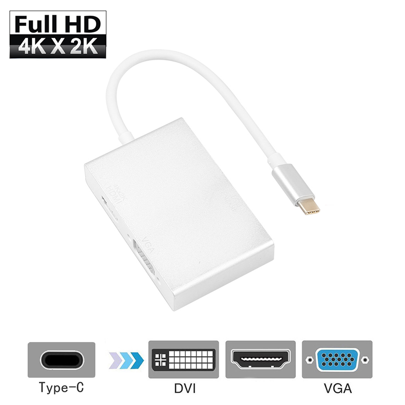Mini 4 in 1 USB 3.1 Type C Male to HDMI VGA DVI USB 3.0 Female Video Adapter for Macbook