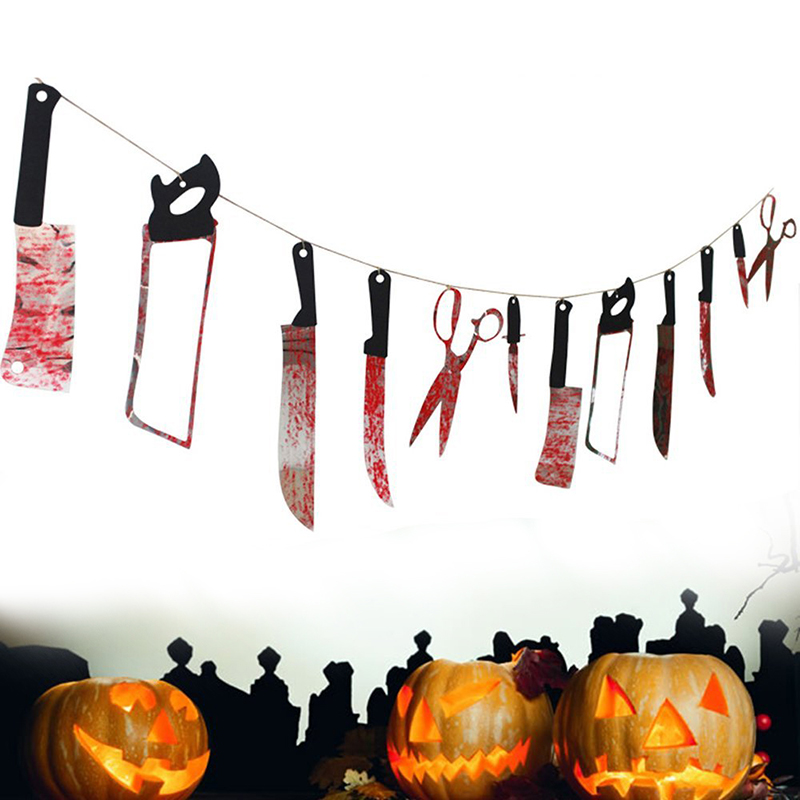 12pcs Halloween Bloody Weapon Garland Butcher Knives Halloween Decoration