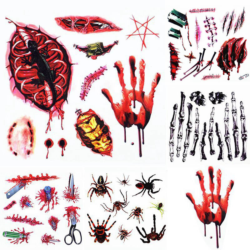 Halloween Tattoo Sticker Temporary Horror Wound Scar Gore Blood Decoration