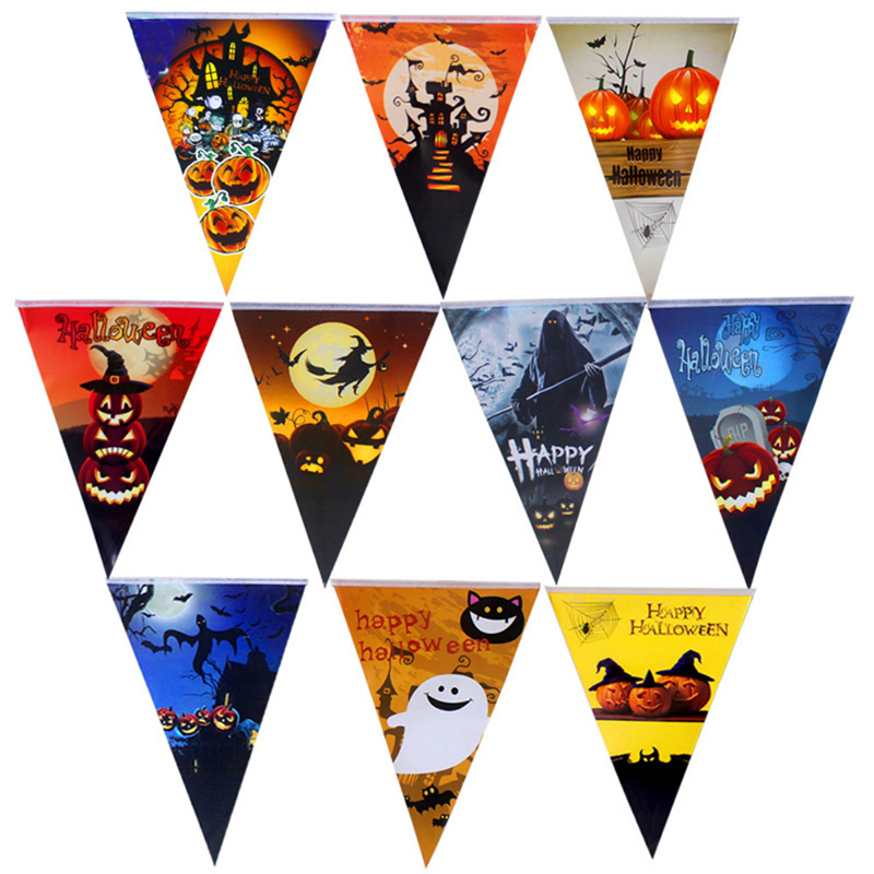 8.2ft Halloween Triangle Flag Paper Pumpkin Pennant Banner Party Decor