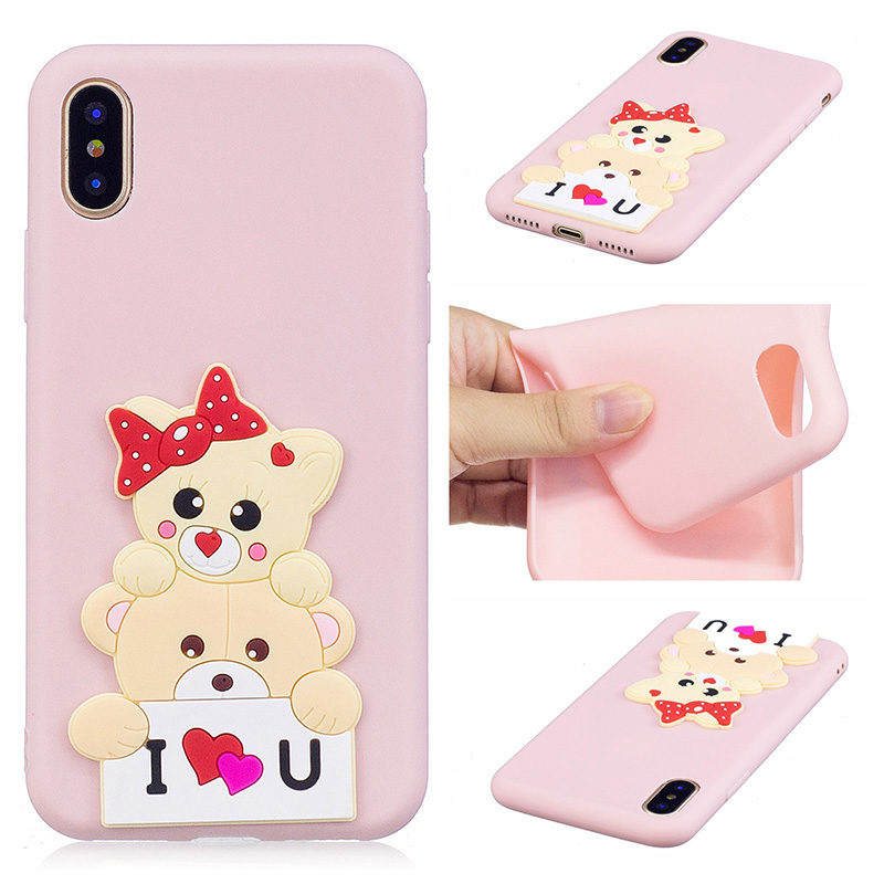 3D Cute Animal Pattern Soft TPU Silicone Shockproof Case Cover for iPhone X/XS - Bear