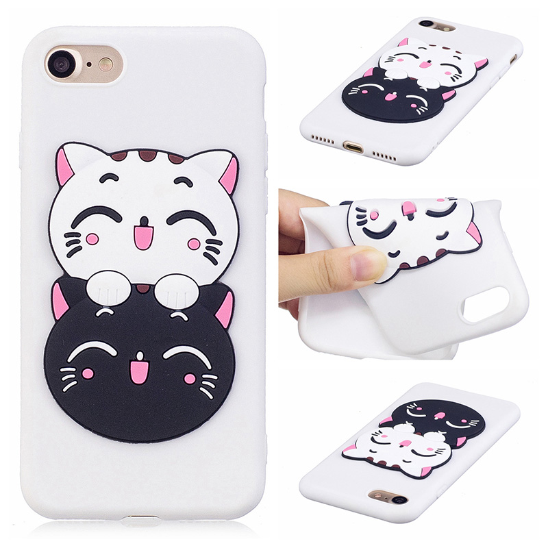 iPhone Silicone Case 3D Animal Pattern Soft TPU Shockproof Case Cover for Apple iPhone 7/8 - Couple Cat