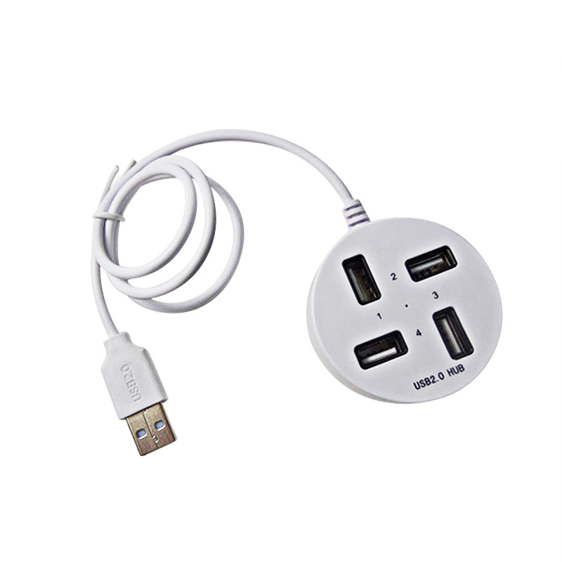 4 Port USB Hub USB 2.0 Round USB Splitter Box with Long Cable - White