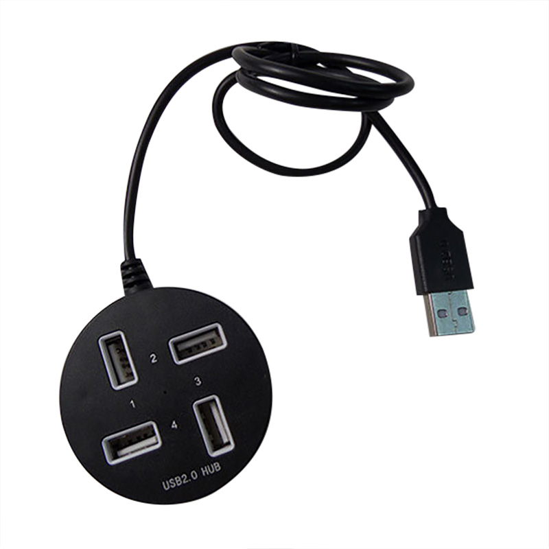4 Port USB Hub USB 2.0 Round USB Splitter Box with Long Cable - Black
