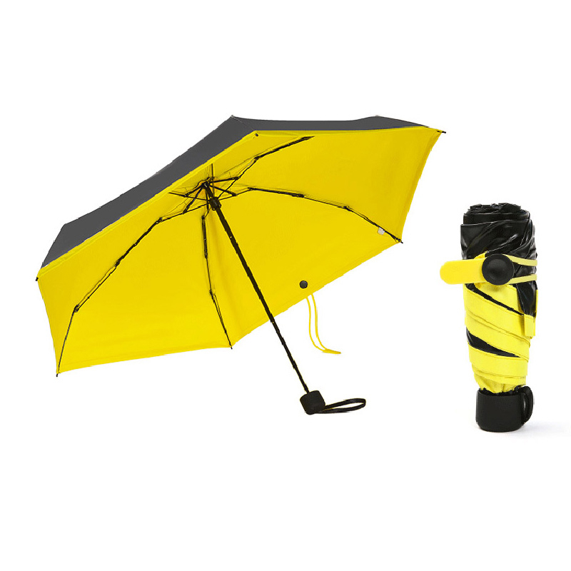 Mini Windproof Sunscreen Foldable Travel Sun Rain Pocket Umbrella for Men Women - Yellow