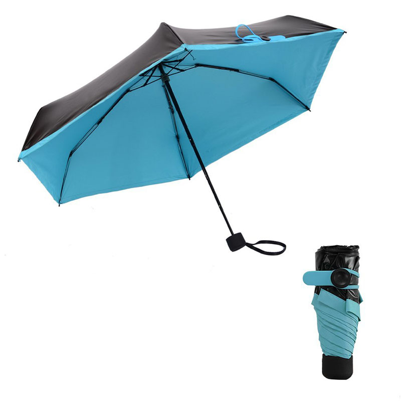 Mini Windproof Sunscreen Foldable Travel Sun Rain Pocket Umbrella for Men Women - Blue