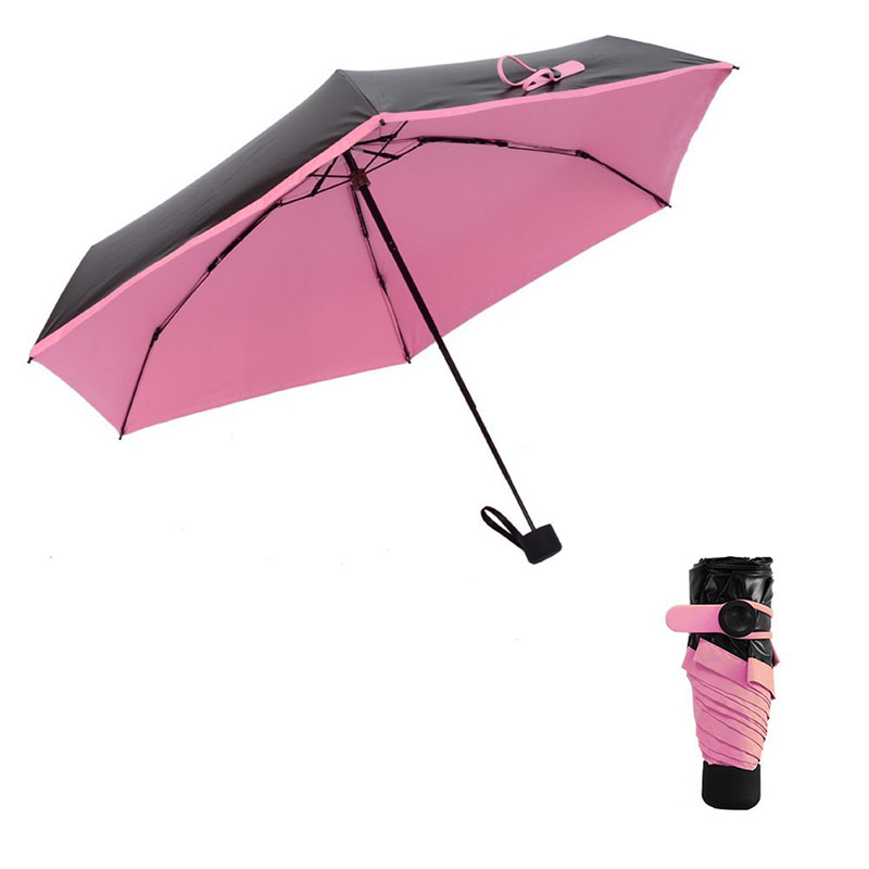 Mini Windproof Sunscreen Foldable Travel Sun Rain Pocket Umbrella for Men Women - Pink