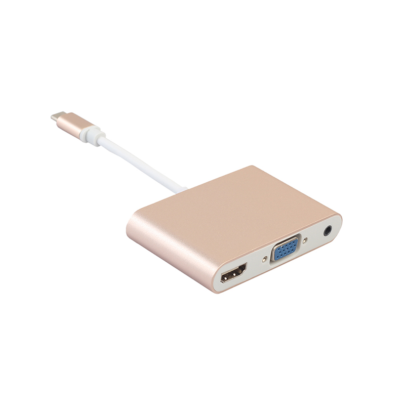 USB-C Type-C 3.1 to VGA HDMI 3.5mm Video Audio Adapter for Macbook - Golden