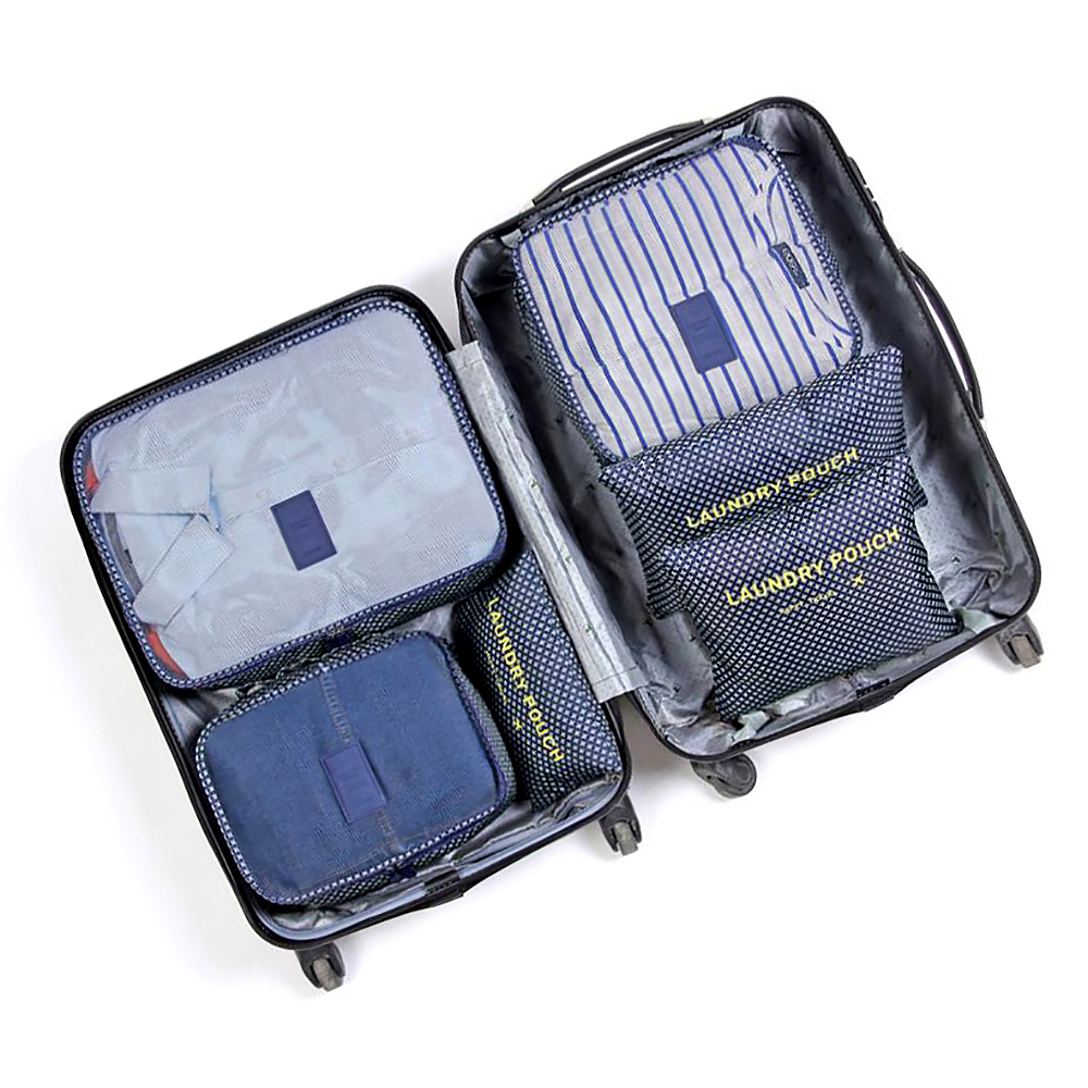 6Pcs Clothes Storage Bags Set Cube Star Printed Travel Home Luggage Organizer Pouch - Blue Star