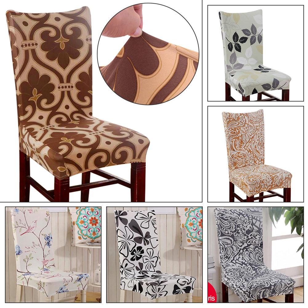 Removable Stretch Elastic Slipcovers Short Seat Chair Cover for Dining Room - Brown Flower