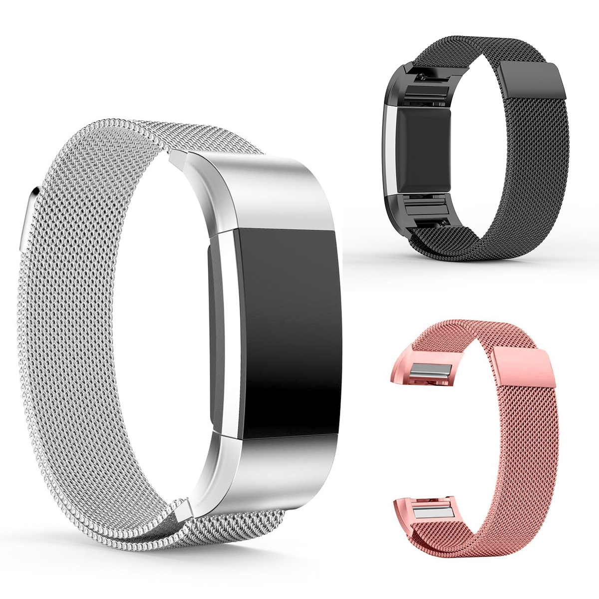 Milanese Magnetic Loop Stainless Steel Strap Watch Band for Fitbit Charge 2 - Silver