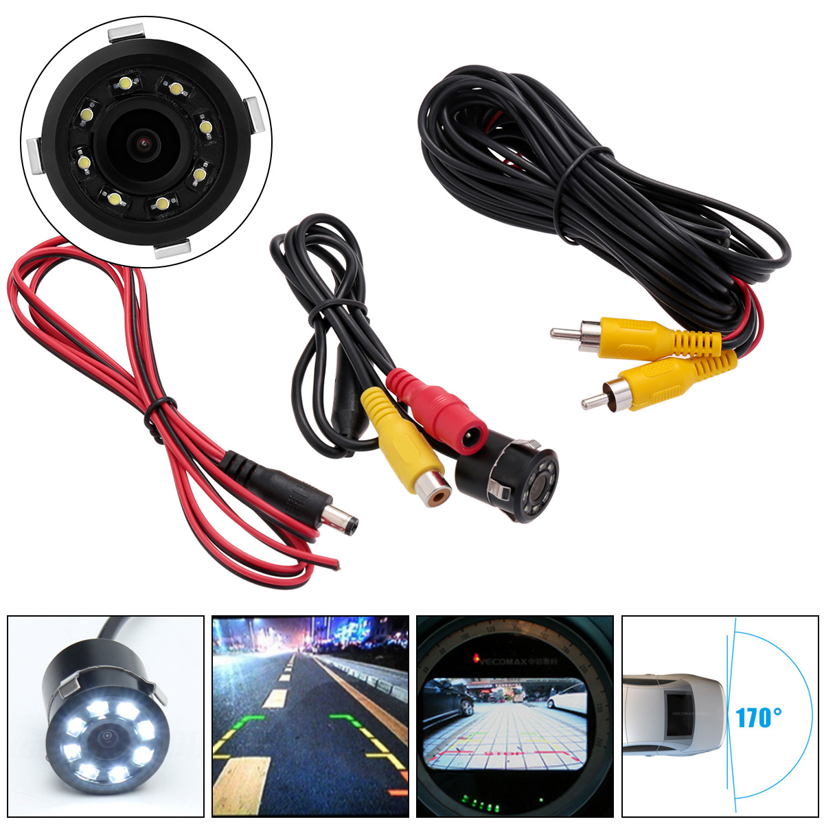 8 LED Car Reversing Rear View Camera Backup Parking IR Night Vision Camera