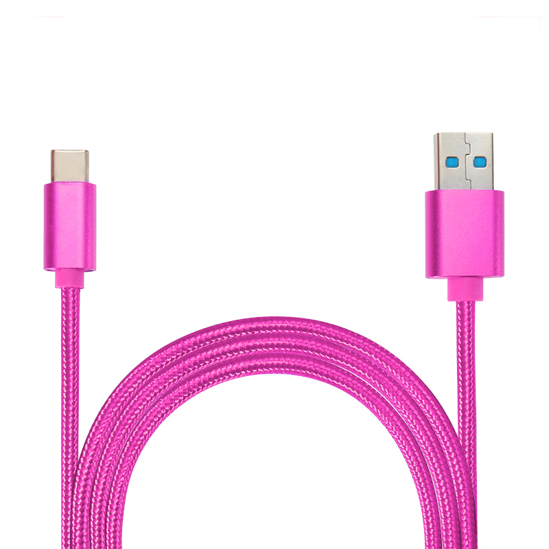 25CM Knit Braided High Quality Type C Data Cable USB Charger for Macbook Samsung S8 - Rose-red