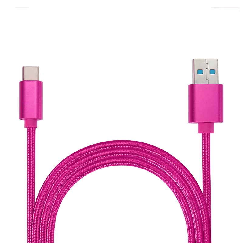 2M Type C Weave Braided High-Quality Data Sync Cable USB Charger Charging Cord - Rose Red