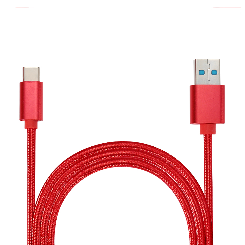 2M Type C Weave Braided High-Quality Data Sync Cable USB Charger Charging Cord - Red