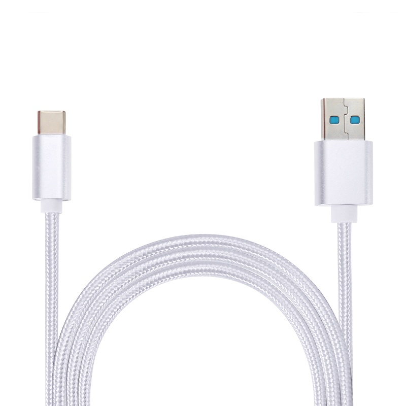 2M Type C Weave Braided High-Quality Data Sync Cable USB Charger Charging Cord - Silver