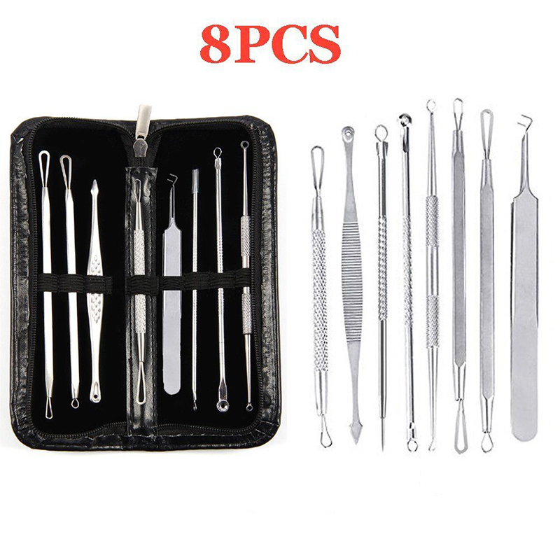 8pcs Blackhead Whitehead Pimple Spot Comedone Extractor Kit Remover Beauty Tool