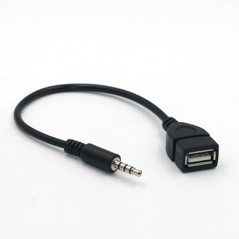 >Car 3.5mm Male Aux Audio Jack to USB 2.0 Female Converter Adapter Cable Cord - Black