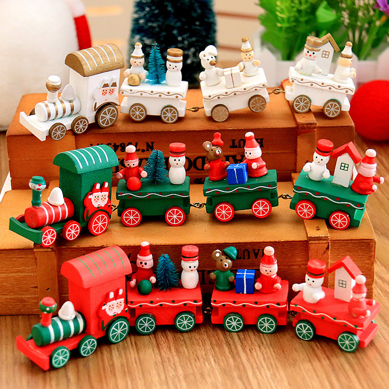 Christmas Wooden Train Xmas Cartoon Santa Claus Ornament Home Decor Kids Gift Toy - Green