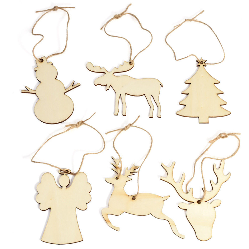 10Pcs Christmas Wooden Chip Ornament DIY Xmas Tree Hanging Pendant Decoration Gifts - Elk