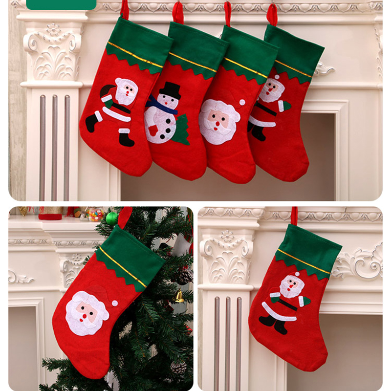 Christmas Sock Cute Santa Claus Ornament Party Tree Hanging Decorative Gifts Random Pattern - Green + Red