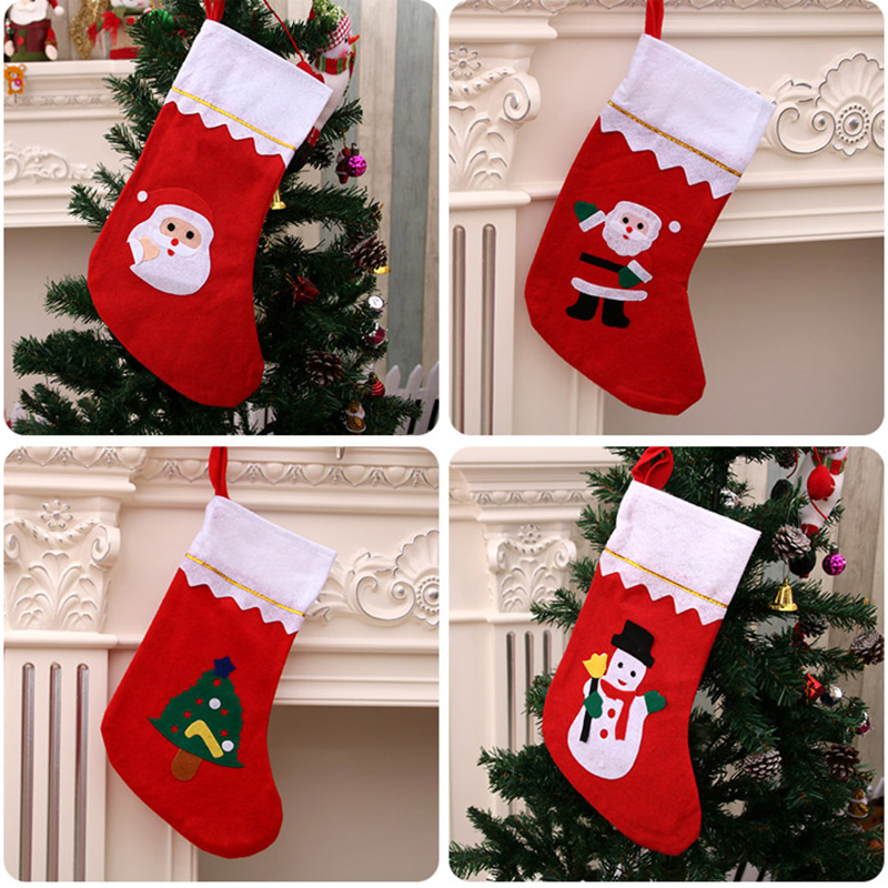 Christmas Sock Cute Santa Claus Ornament Party Tree Hanging Decorative Gifts Random Pattern - White + Red