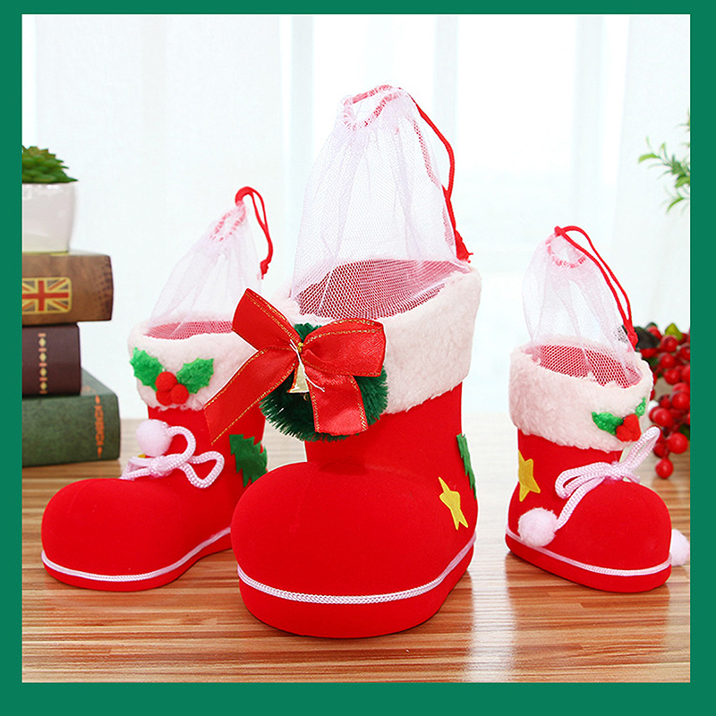 Xmas Santa Boot Shoe Christmas Tree Hanging Decor Candy Gift Saver Bag - Size S