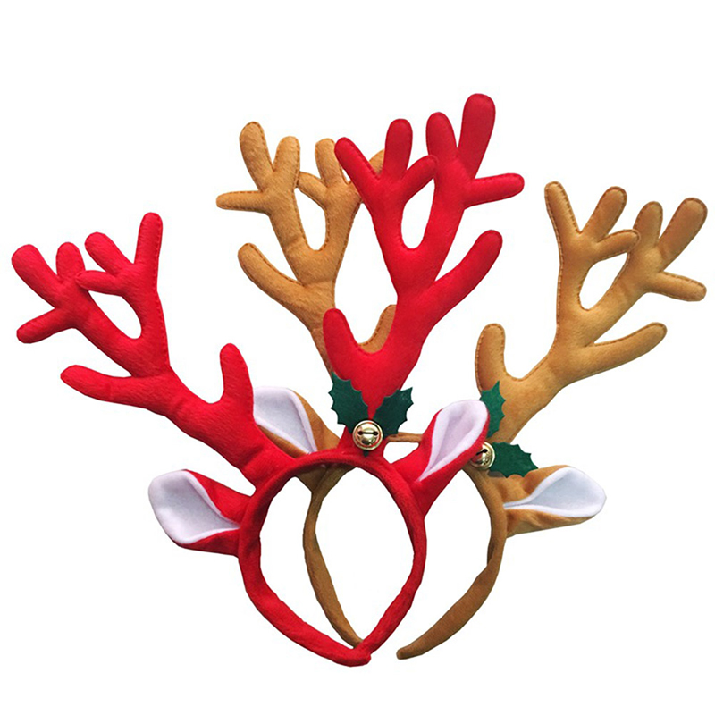 Christmas Elk Antlers Reindeer Bell Headband Headwear Funny Xmas Party Decoration - Brown