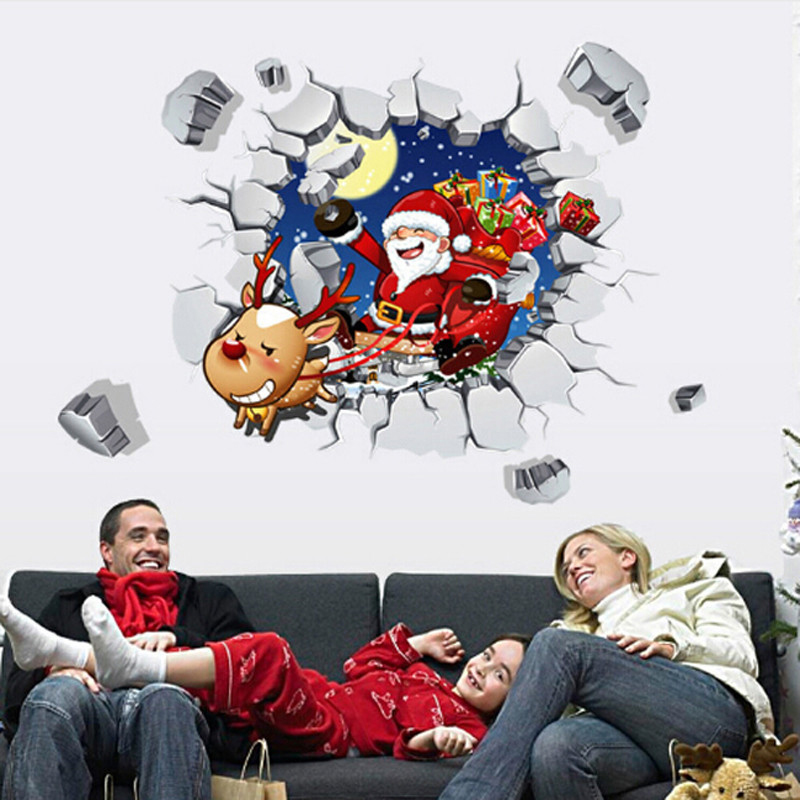 Christmas 3D Santa Removable Wall Sticker Art Home Decal Decor Xmas Gift - ABQ6005