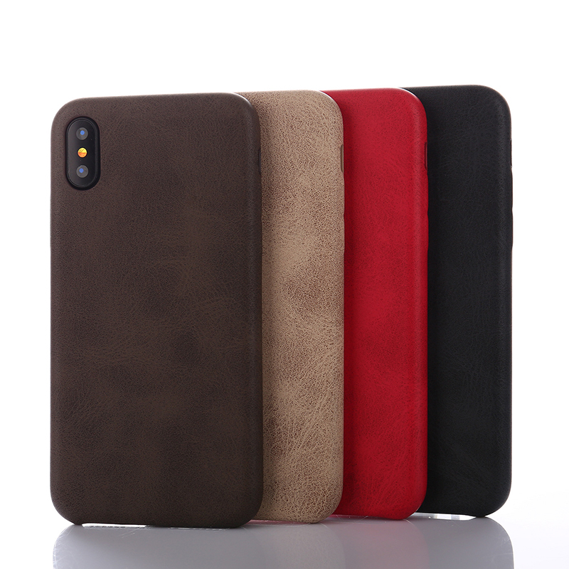Genuine PU Leather Ultra Thin Slim Luxury Phone Case Cover for iPhone X/XS - Brown