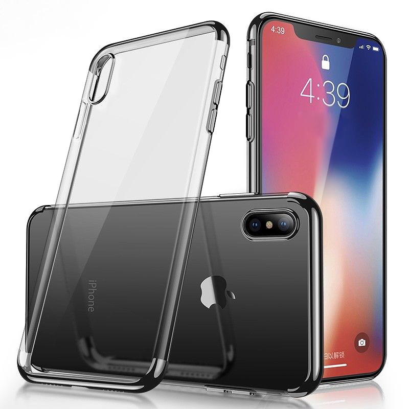Ultra Slim TPU Soft Case Clear Luxury Back Cover for iPhone X/XS - Black
