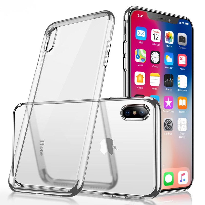 Ultra Slim TPU Soft Case Clear Luxury Back Cover for iPhone X/XS - Silver