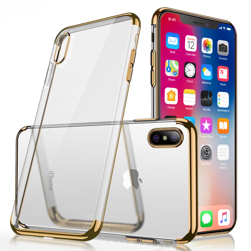 Ultra Slim TPU Soft Case Clear Luxury Back Cover for iPhone X/XS - Gold