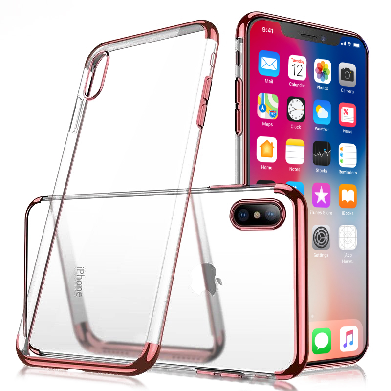 Ultra Slim TPU Soft Case Clear Luxury Back Cover for iPhone X/XS - Rose Gold