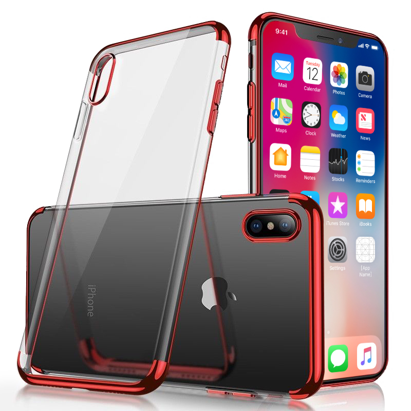 Ultra Slim TPU Soft Case Clear Luxury Back Cover for iPhone X/XS - Red