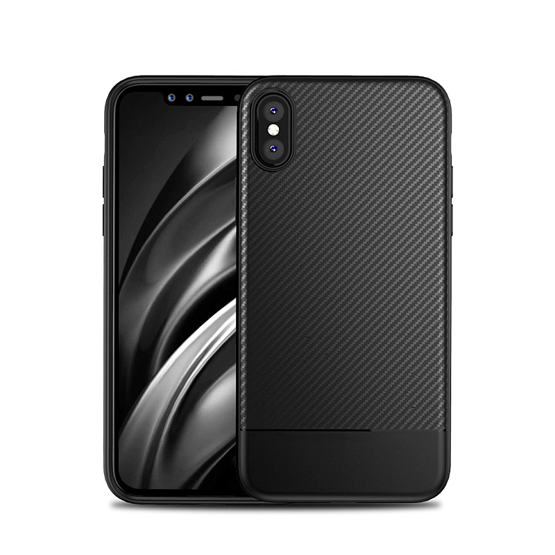 Luxury Thin Soft TPU Silicone Carbon Fiber Case Cover for iPhone X/XS - Black