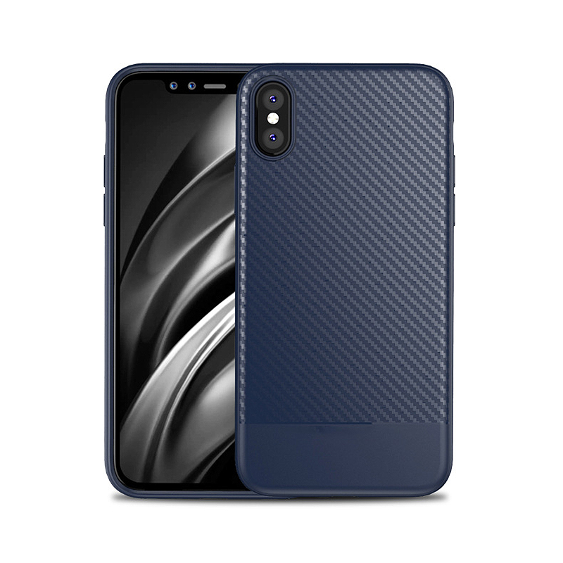 Luxury Thin Soft TPU Silicone Carbon Fiber Case Cover for iPhone X/XS - Navy Blue
