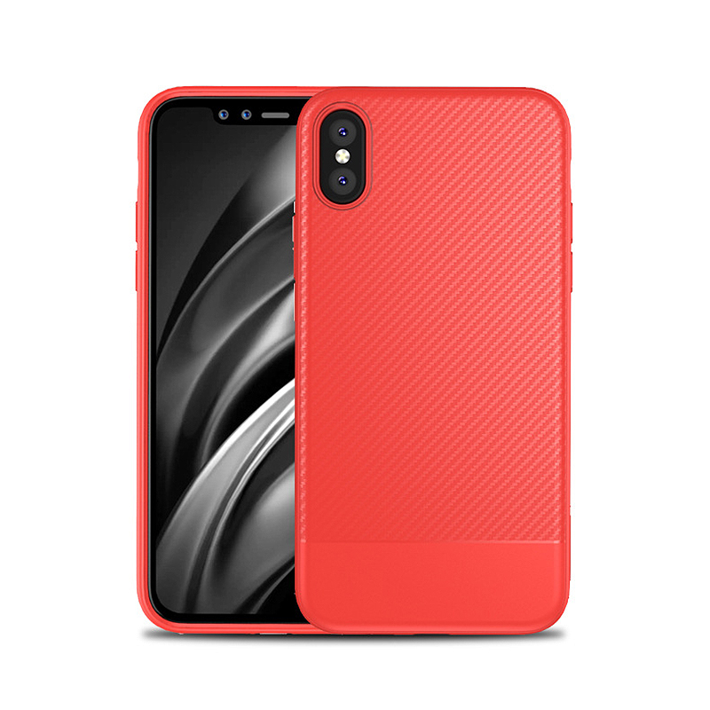 Luxury Thin Soft TPU Silicone Carbon Fiber Case Cover for iPhone X/XS - Red