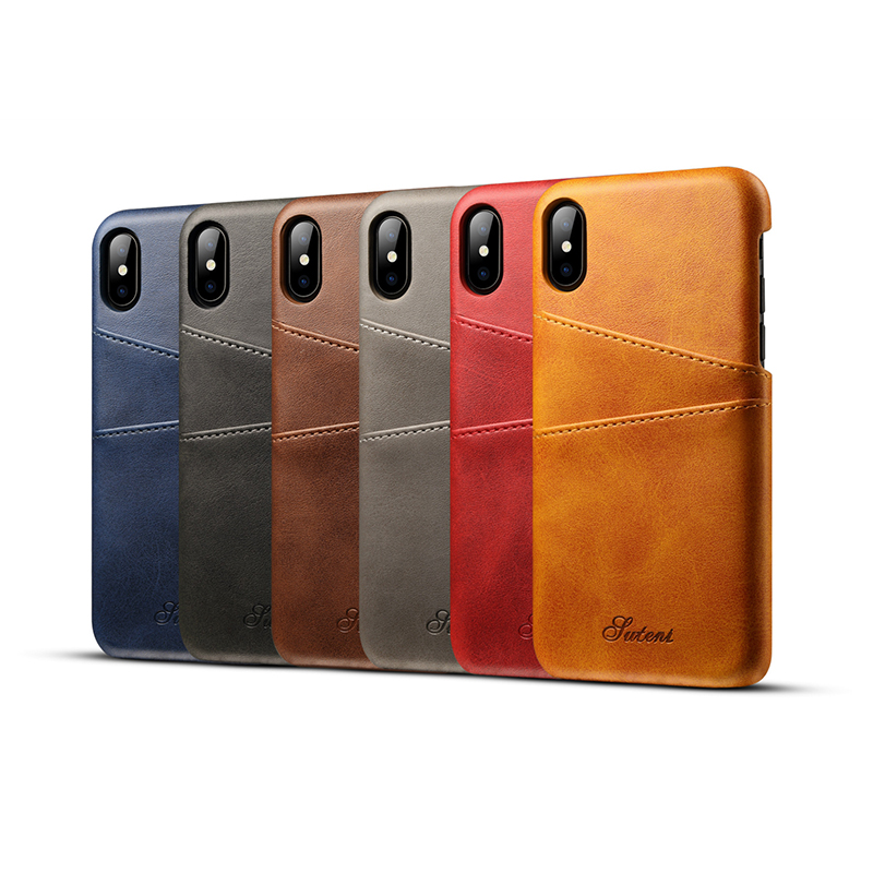 iPhone X/XS PU Leather Case Cards Slots Holder Luxury Back Cover - Brown