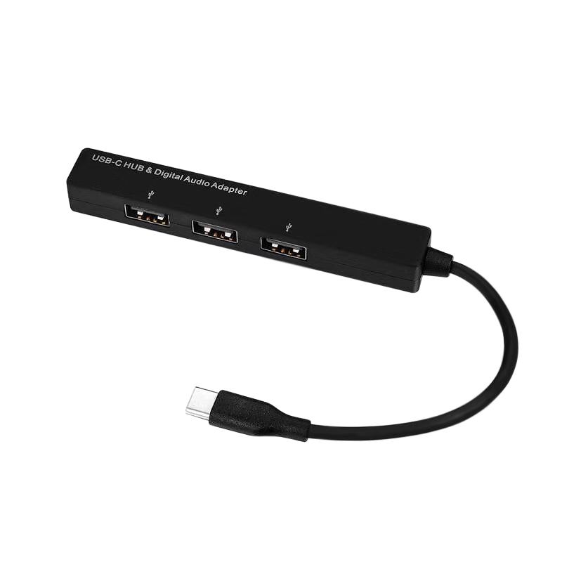 Type-C to 3.5mm Digital Audio Jack Converter Adapter with 3 USB Ports Extender Hub