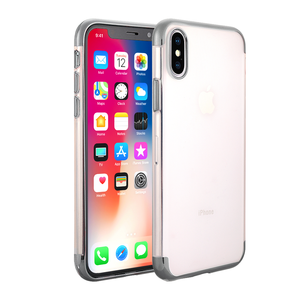 Ultra Slim Clear Soft TPU Silicone Luxury Case Back Cover for iPhone X/XS - Grey