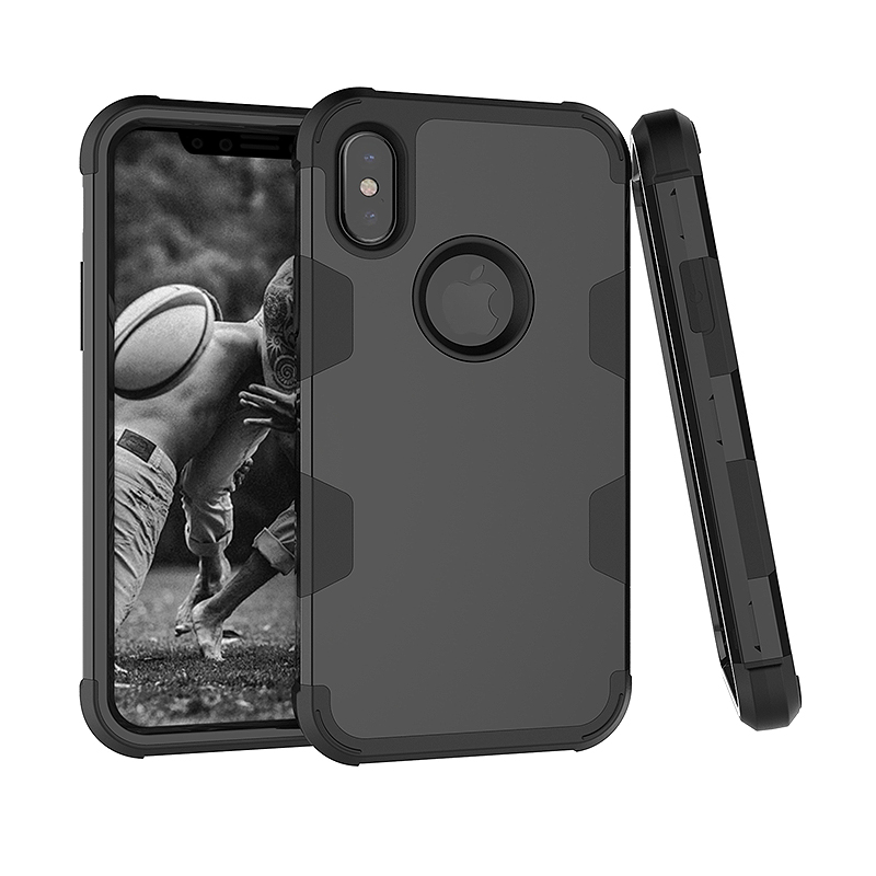iPhone X/XS PC + TPU Shockproof Bump Protective Contrast Colors Case Back Cover - Black
