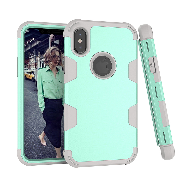 iPhone X/XS PC + TPU Shockproof Bump Protective Contrast Colors Case Back Cover - Green + Grey