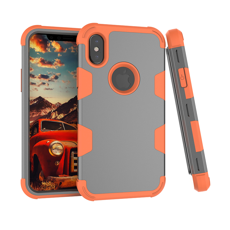 iPhone X/XS PC + TPU Shockproof Bump Protective Contrast Colors Case Back Cover - Grey + Orange